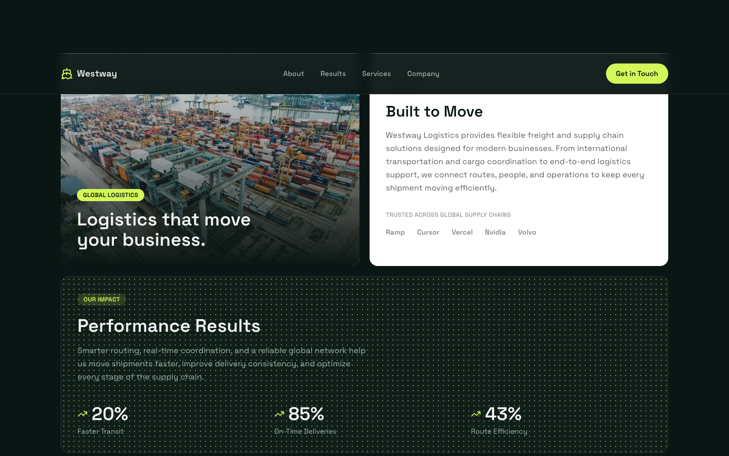 Logistics website template preview