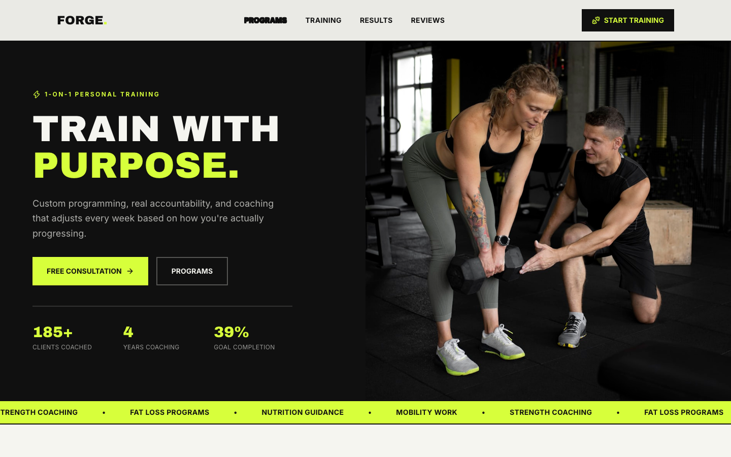 Fitness Trainer website template preview
