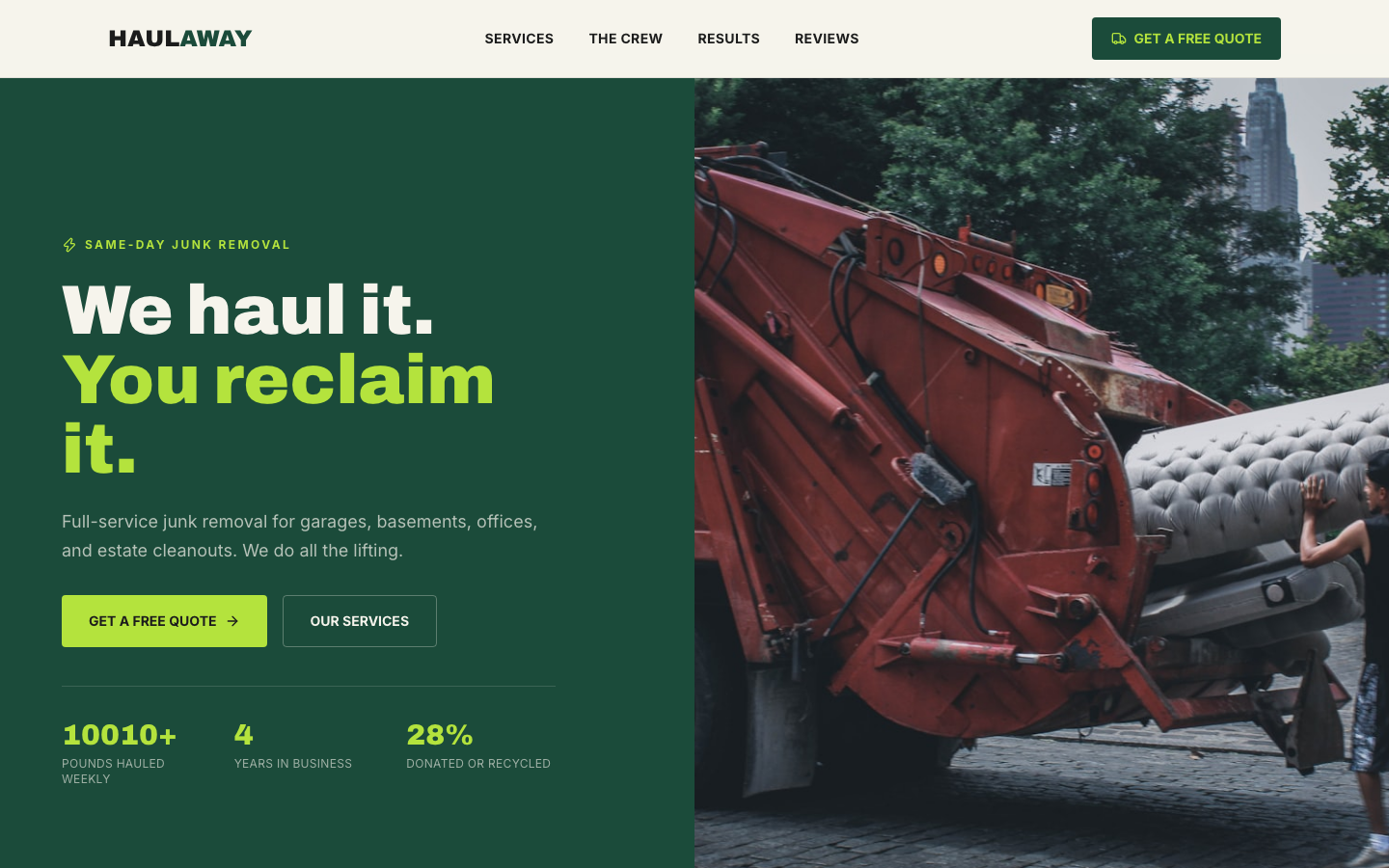Junk Removal website template preview